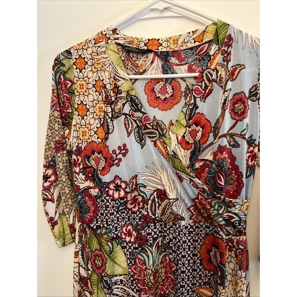 Mile Gabrielle Floral WrapMaxi Dress Yellow Purple Green Boho Women's Small - Picture 2 of 8